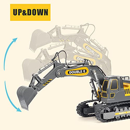 DOUBLE E Remote Control Excavator Toy Construction Toys Tractor Rechargeable Battery RC Vehicles Electric Truck Sandbox Digger Toys for Boys Girls Kids, Gray - color: Gray