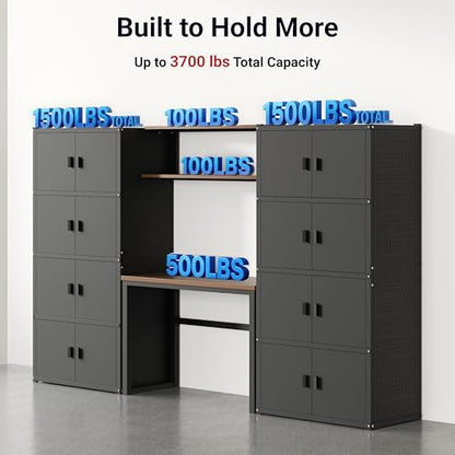 FLEXIMOUNTS 117" L Modular Garage Storage Cabinet with Workbench, Black - color: Black