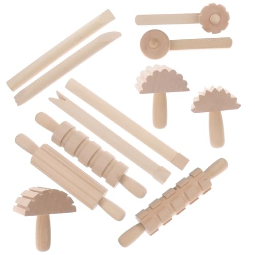 Garneck 12Pcs Wooden Clay Tools Set for Kids: Dough Rolling Modeling Accessories Pottery Sculpting Kit Modeling Accessories for Early Education Art Craft Activity Home School - size: 16.50X1.50X1.50CM