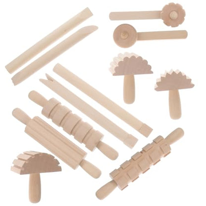 Garneck 12Pcs Wooden Clay Tools Set for Kids: Dough Rolling Modeling Accessories Pottery Sculpting Kit Modeling Accessories for Early Education Art Craft Activity Home School - size: 16.50X1.50X1.50CM