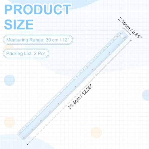 PATIKIL Metal Ruler 12 Inch/30cm, 2 Pcs Aluminum Straight Edge Ruler, Dual Scale Measuring Tool with Inch/Centimeter Scales & Hole for Math Office Drawing Engineering Home, Blue - color: Blue