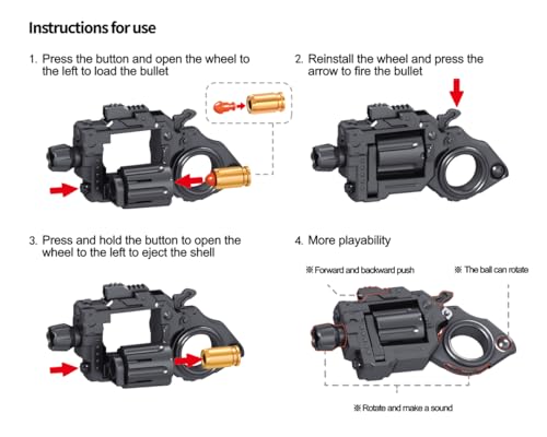 Tactical Metal Fidget Toy Revolver Toy for Adults - Slider Clicker & Launcher Fidget Gun with 40 Soft Bullets & Target, Stress Relief Ring, EDC Focus Meditation Break Bad Habits ADHD (X-Gold) - color: X-gold