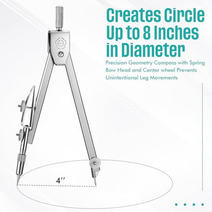 EBOOT Drawing Compass and 6 in Protractor Geometry Set, Turquoise - color: Turquoise