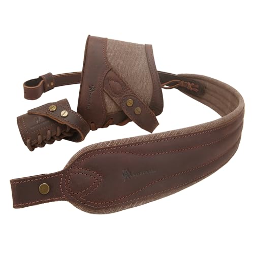 WAYNE'S DOG No Drill Leather Rifle Sling with Slip-on Recoil Pad and Barrel Mount fit for Lever Action Rifles, Shotguns - color: Coffee, size: Canvas & Leather
