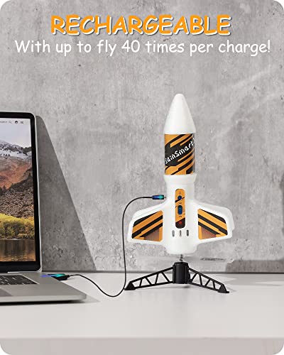 SainSmart Jr. Rocket Launcher for Kids - Motorized Air Rocket Launch up to 200 ft, Safely Land with Parachute, Self-Launching Outdoor Toy, White - style: Unique White