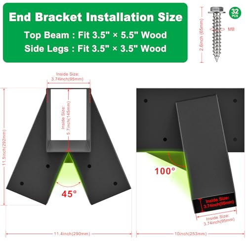 SELEWARE A Frame Swing Set Brackets for 4x4 Legs and 4x6 Beam - color: End brackets: 2 pcs
