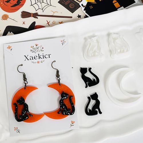 Xaekicr Halloween Moon and Cat Polymer Clay Cutters Set – 3Pcs Clay Earring Cutters for Halloween Earrings Making – Polymer Clay Molds and Tools for Jewelry DIY - color: G color