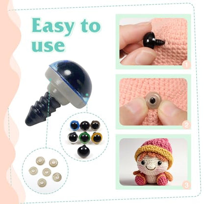 TOAOB 140pcs 12mm Colorful Plastic Safety Eyes Craft Eyes with Washers for Stuffed Animals Amigurumis Crochet Bears Dolls Making - size: 12mm