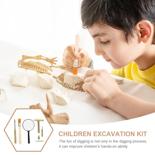 Toddmomy Golden ABS Kids Fossil Dig Kit Hammer Brush Magnifier 5.9in
