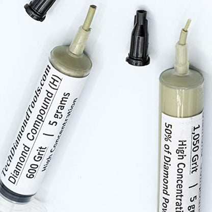 TechDiamondTools Diamond Polishing Paste Kit — 3 Grits (600, 1050, 1500) | USA Made | Oil-Based Syringes | Progressive Polishing Set for Metal, Glass, Gemstone, Knife, Jewelry | 50% Diamond Powder - size: 600 1050 1500 Grit, style: High 50% concentration