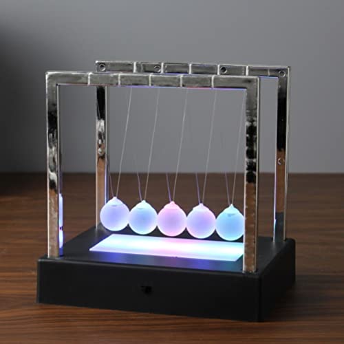 Newtons Pendulum, Newtons Balance Swing Ball, LED Light Up Newtons Pendulum Balls, Desk Office and Home Science Education Decoration (A)