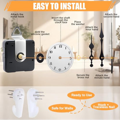20 Pack Quartz Clock Movement Mechanism Kit, Silent Sweep Non-Ticking, 20mm Total Shaft (11mm Thread) Fits 3–6mm Dials, 20 Hand Styles, Hanging Hooks & Traceless Nails, DIY Wall Clock Repair - color: 20-pack