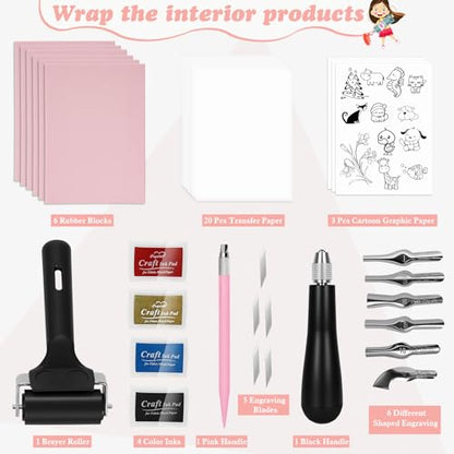 LAMPTOP 47 Pcs Block Printing Linocut Kit DIY Printmaking & Craft Projects