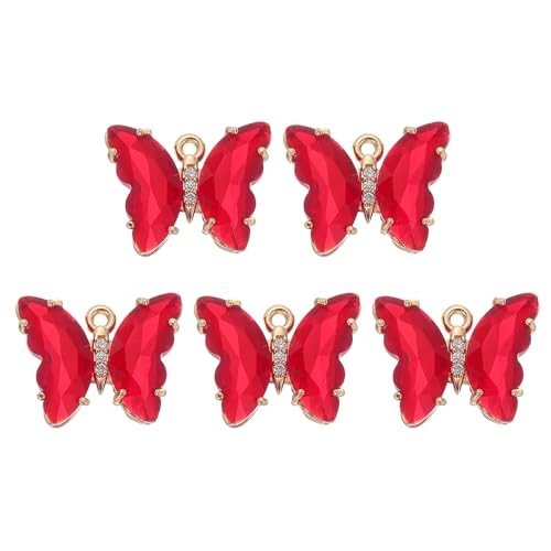uxcell Crystal Gold Plated Butterfly Charm, Brass Zircon Charm Pendant - color: Red, size: 19x15mm