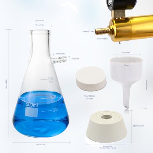 500ml Burchner Vacuum Filtration Kit - 3.3 Glass Flask & Hand Pump - size: 500ML