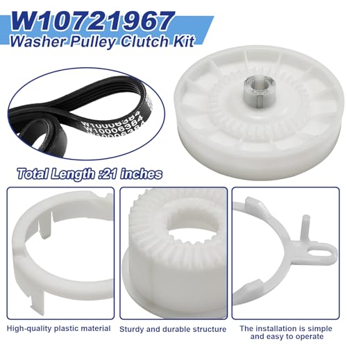 W10721967 Washer Pulley Clutch Kit & W10006384 Drive Belt - color: W10721967 Kit