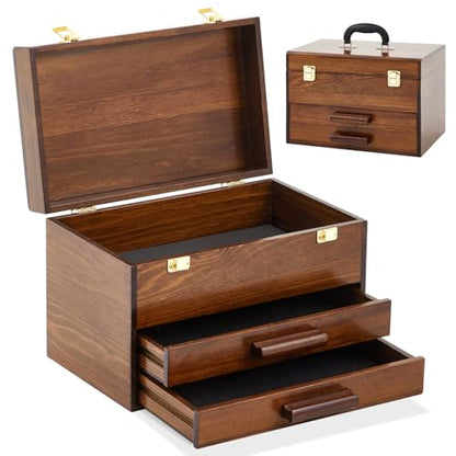 Weysat 14 Inch Wooden Tool Box 2 Drawers Storage Metal Latch - size: 14 Inch