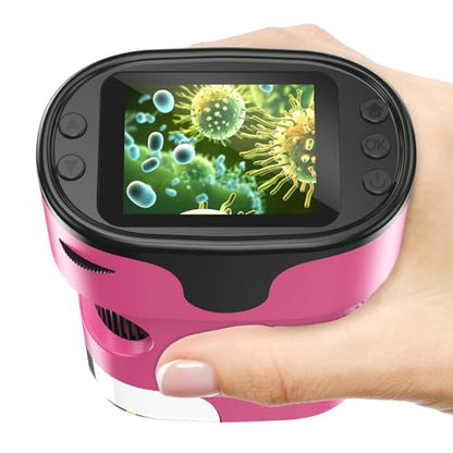 Kids Digital Microscope Science Gift: Complete STEM Toy Kit for Ages 4-12 - color: Pink