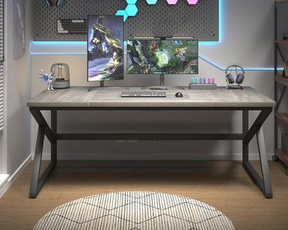 HSH 70 Inch Long Grey Desk, Large Home Office Computer Desk for 2 People - color: Light Grey Oak, size: 70 Inch