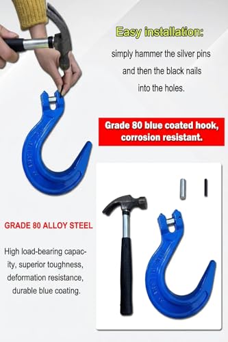 3/8" G80 Clevis Foundry Hook, 8377 Lbs 2 Pack 3.8t Working Load Limit Lifting Clevis Chain Hook for G80 Transport Binder Chain and Binder, Lifting Slings, Industrial Rigging【3.8t*2Pack】 - size: 2 Pack 3.8T