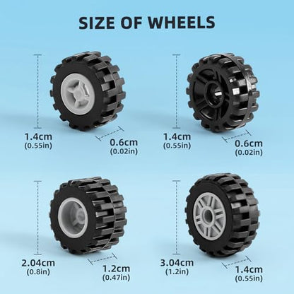 248pcs Wheels and Axles Sets, Classic Car Parts and Pieces, Tires Accessories Building Bulks - Compatible with Lego and All Major Brands