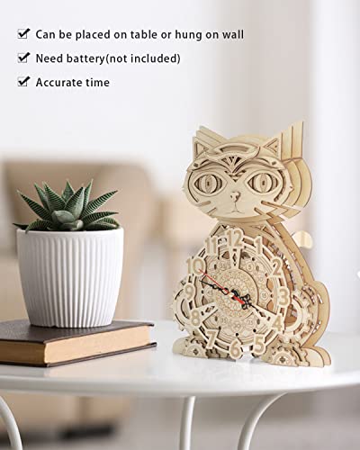 3D Puzzles for Adults Model kit Cat Clock Kids Wooden Desk Clock Decor for Birthday Gift/Christmas Day - style: Desk Clock Puzzle