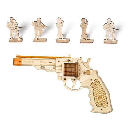 ROKR 3D Wooden Puzzle DIY Building Toys Mechanical Model - Multi-Player Game with Wood Targets &Rubber Bands, Gifts for Adults - color: 02 Wood Pistol M60