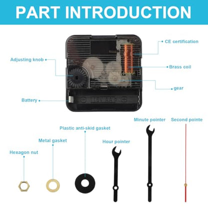 Wall Clock Mechanism Replacement, Wrench Hands and Motor Kit, Long Shaft Quartz Movements for Thick Dials, Battery Operated DIY Parts for Clock Making, Thread Length 19 mm (3/4 in) - color: Black 2