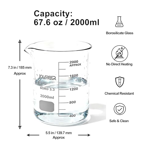 JOLABEAR 2000mL/2L Graduated Lab Glass Beaker - size: 2000ml