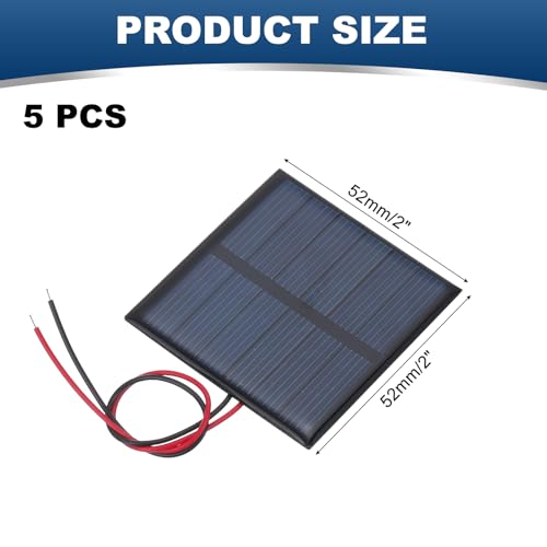 MECCANIXITY 5 Pcs 3V 0.375W 125mA Mini Solar Panels, Small Polycrystalline Solar Cell Panel with 2 Cable for DIY Electric Toy Materials Kits Charger, 52mm x 52mm - style: 3V 0.375W 125mA