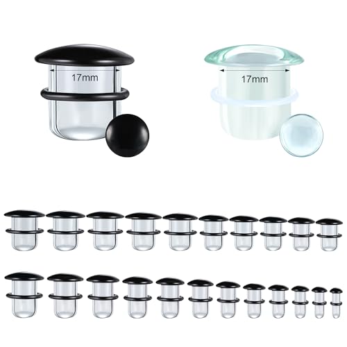 Glass Ear Stretching Kit Gauges 3mm-25mm Single Flare Plugs 4Pcs - color: Clear/Black, size: 17mm