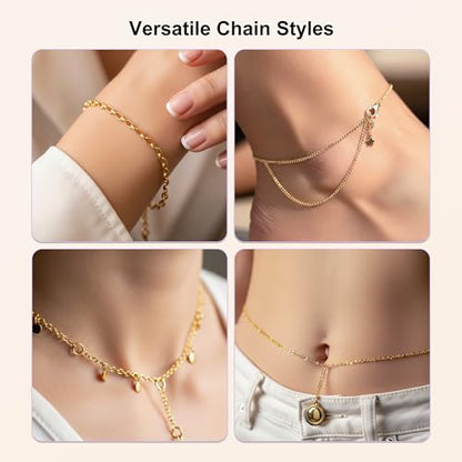 PP OPOUNT Gold Necklace Chains for Jewelry Making, 62.3 Feet 8 Rolls Chain - color: Gold, size: 8 Rolls