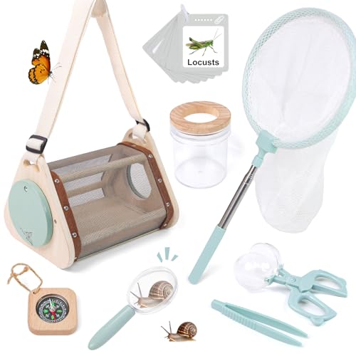 Bug Catcher for Kids Explorer Kit with Insect Observation Cage,Butterfly Net,Magnifying Glass,Compass,Kids Adventure Kit for Backyard & Camping,Outdoor Educational Toy Gift for Girls Boys