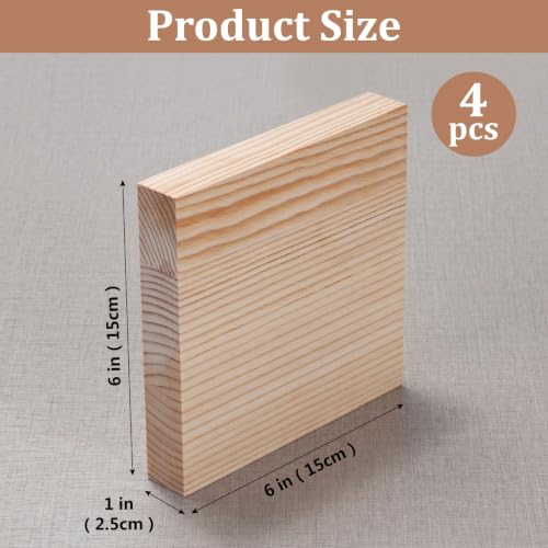 Wooden Blocks Wood Blocks for Crafts, 4 PCS 6″X6″X1″ Blank Wood Squares - size: 6″x6″x1″ - 4PCS