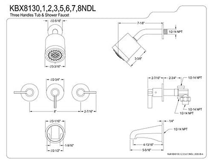 Kingston KBX8132NDL Tub and Shower Faucet, Polished Brass - color: Polished Brass
