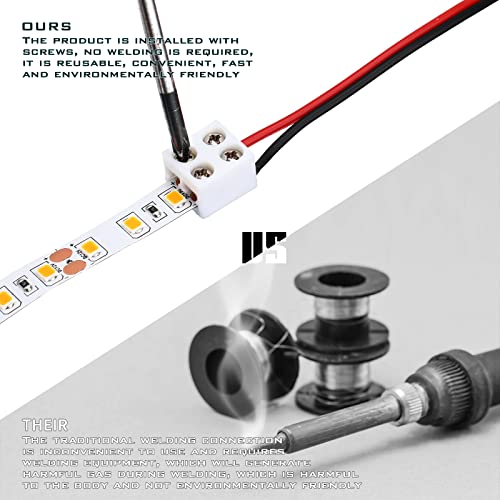 25 Pack Solderless White Led Tape Light Connectors Tighten Screw Terminal Blocks 2 Pin 10mm Connector with Screwdriver Wire to Strip Connector for 5v 12v 24v Monochrome LED Low - size: 10mm-25