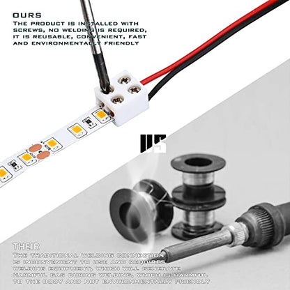25 Pack Solderless White Led Tape Light Connectors Tighten Screw Terminal Blocks 2 Pin 10mm Connector with Screwdriver Wire to Strip Connector for 5v 12v 24v Monochrome LED Low - size: 10mm-25