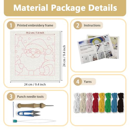 DOODLREAM Christmas Santa Claus DIY Punch Needle Embroidery Kit for Adult Beginner, 9.4" Punch Stitching Craft Set for Starter with Frame, Fabric Pattern, Threader, Yarn, Pinch Needle - color: Santa Claus