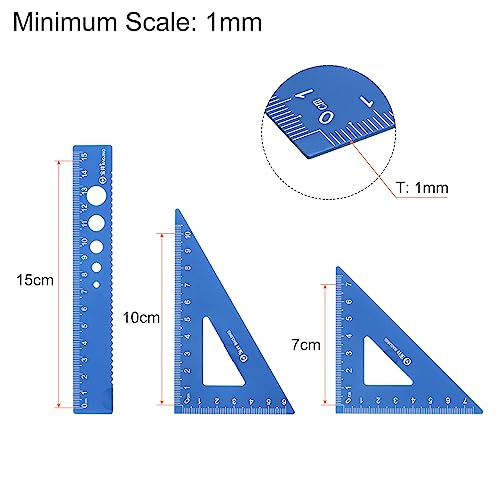 HARFINGTON 4pcs Geometry Set 15cm Metric Measure Laser Engraving Aluminum Ruler Metal Ruler Set Triangle Protractor Ruler Tool Set for Classroom, Office, Home, Blue - color: Blue