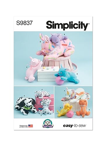Simplicity S9837 Easy-to-Sew Plush Fleece Kitten, Bunny & Puppy Sewing Pattern by Carla Reiss, One Size