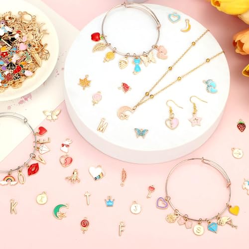 Flasoo 304Pcs Gold Charms for Jewelry Making, Assorted Bracelet Letter Charms for DIY Jewelry Making Necklace Bracelet, Keychains and Crafts