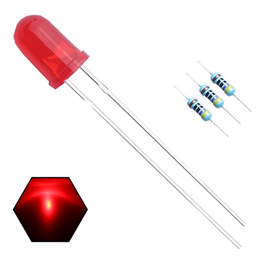 100pcs 5mm Red Lights LED Diodes (Red Lens) Diffused Round Lens 29mm Long Lead (DC 2V) +100pcs Resistors (for DC 6-12V) Included,Bulb Lamps Light Emitting Diode - color: [03] Red-red / 100pcs, style: 5mm Constant Light