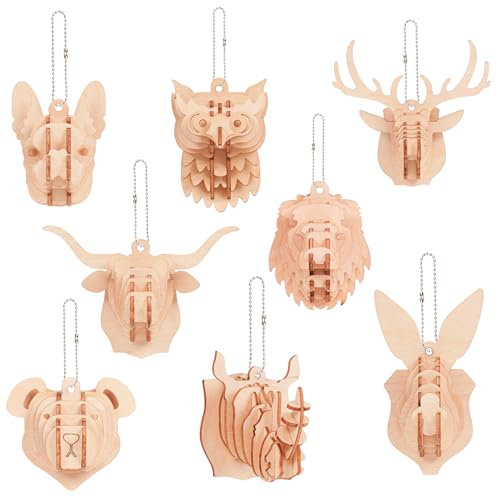 3D Wooden Puzzles for Kids, 8 Pcs Animal Assembly Model Wood Arts and Craft Puzzles Set, No-Glue DIY Delicate Pendant STEM Toys for Boys Girls Ages 6+, Educational Birthday Gift, Party Favors - color: Pendant Puzzles