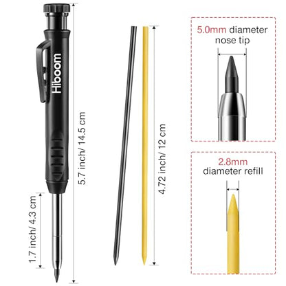 Hiboom Mechanical Carpenter Pencil with 7 Leads, Deep Hole Marker, Black - color: Black