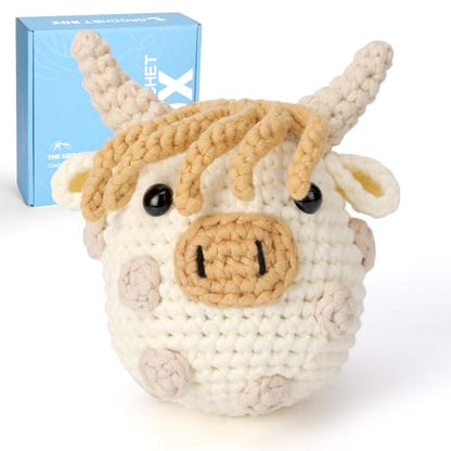 CrochetBox Polka Dot Highland Cow Crochet Kit for Beginners, Adults - color: Polka Dot Highland Cow