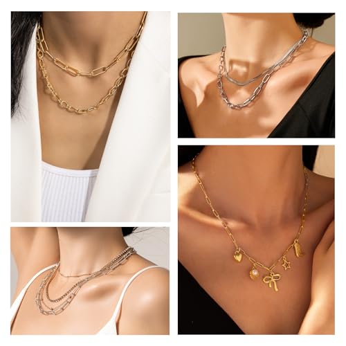 Wisreach 16 PCS 18K Gold Plated Paperclip Necklace — 18 Inch Stainless Steel Necklace Chains with 2 Inch Extender for Jewelry Making, Durable & Tarnish-Resistant Charm Chains for Women (Gold & Silver) - size: Size 2