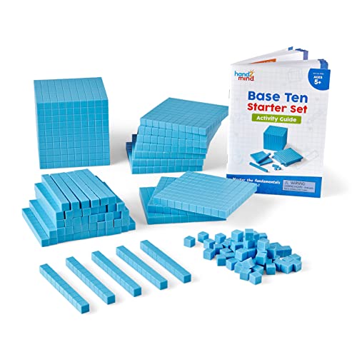 hand2mind Blue Plastic Base Ten Blocks Complete Classroom Set, Place Value Blocks, Counting Cubes, Math Blocks Kindergarten, Manipulative Kit for Mathematics for Elementary Teachers (Set of 161) - style: Blue, Set of 161