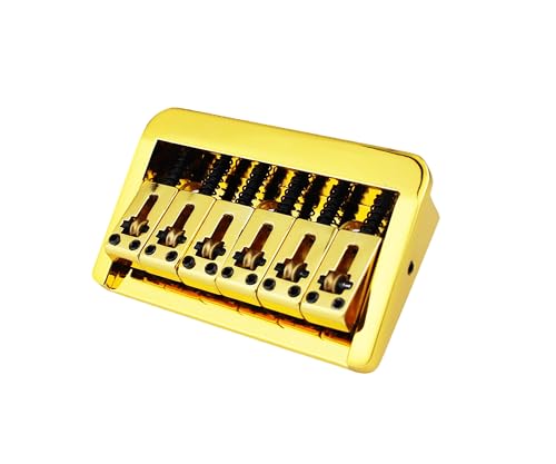 Guyker Adjustable Guitar Bridge 10.5mm String Space with Copper Fixed Saddles and Zinc Block Replacement Part for 6 String Electric Guitar (GG2006, Gold) - color: Golden