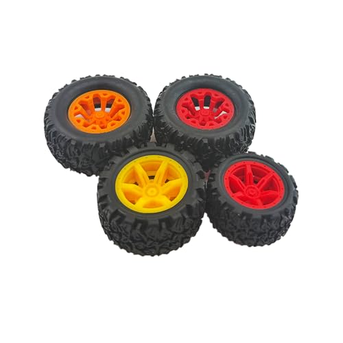 10PCS Toy Car Wheel Rubber Wheel with 5PCS Round Rod Shaft Axles for RC Car Truck Robot DIY Model Toy Parts (2x34mm Red) - style: 2x34mm Red