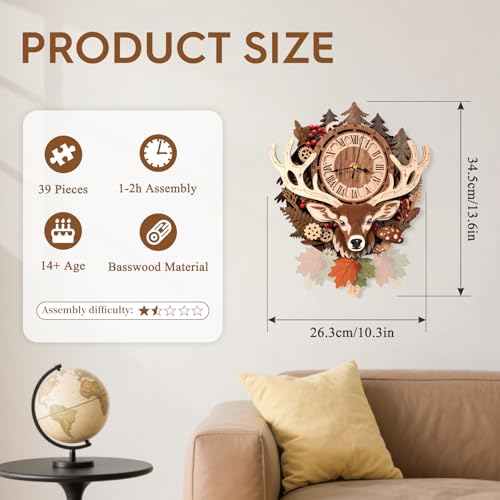 3D Puzzles for Adults Wooden Reindeer Puzzle Clock Adult Crafts - color: Reindeer Clock